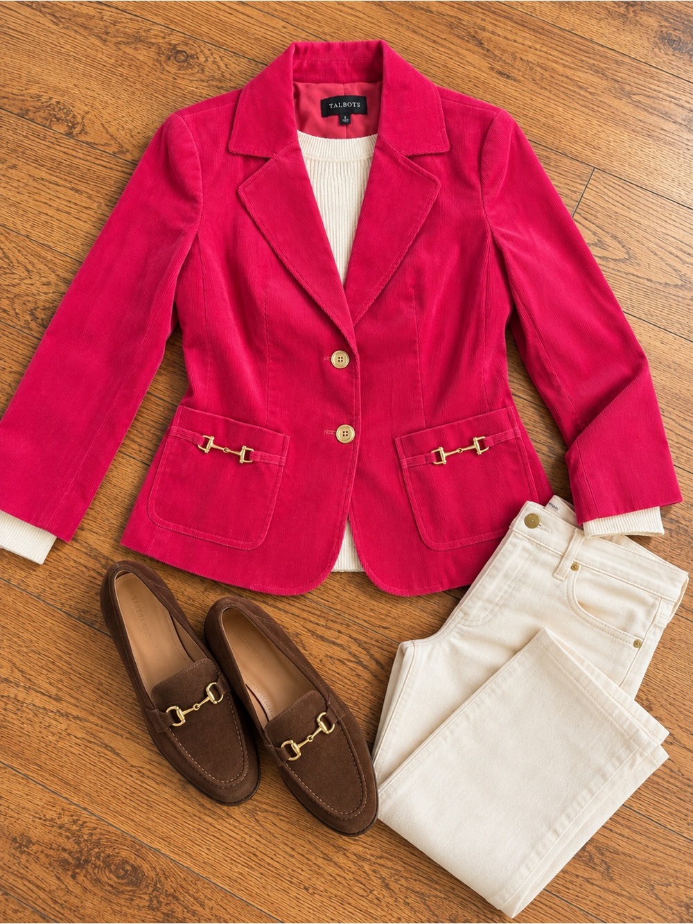 Talbots Size 2 Pink Corduroy Blazer Gold Horsebit Equestrian Jacket
